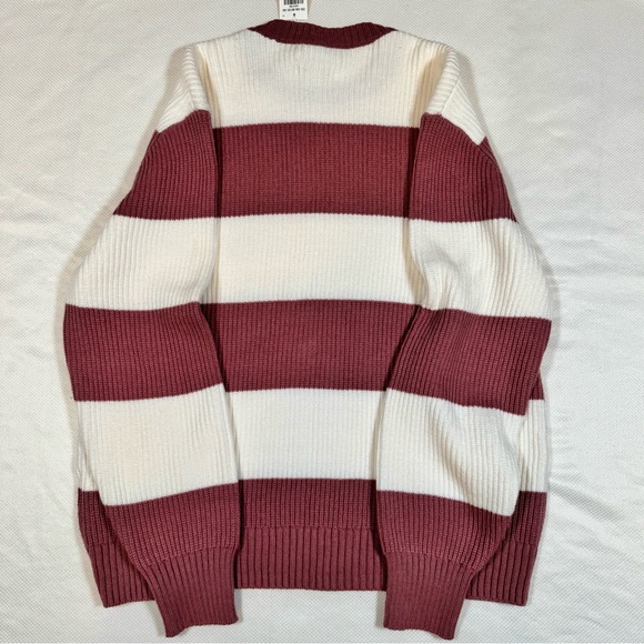 Hollister Women's Crewneck Sweater in Burgundy and White Stripes - Size Small - Picture 8 of 15